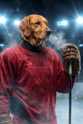 The Crimson Jersey Captain - Golden Retriever Hockey Portrait | Fabled Paws