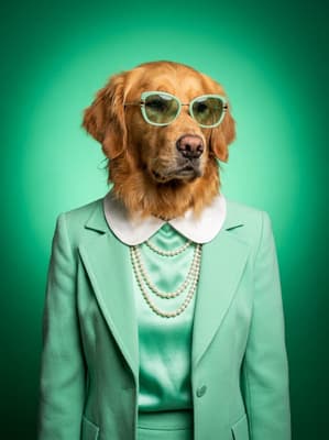 The Mint Satin Socialite - Golden Retriever Retro Fashion Portrait | Fabled Paws