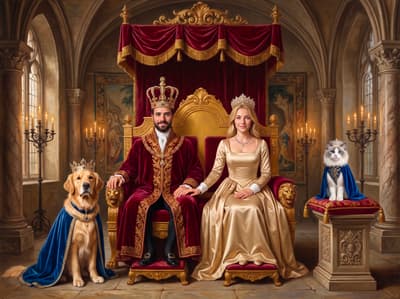 Golden Retriever & Ragdoll Royal Monarch Multi-Pet Portrait Art Ideas | Fabled Paws