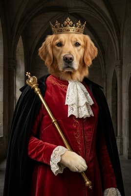 The Crimson Lace Sovereign - Golden Retriever Royal Portrait | Fabled Paws