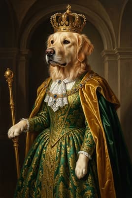 The Gilded Emerald Matriarch - Golden Retriever Royal Portrait | Fabled Paws