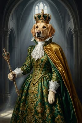 The Viridian Lace Regent - Golden Retriever Royal Portrait | Fabled Paws