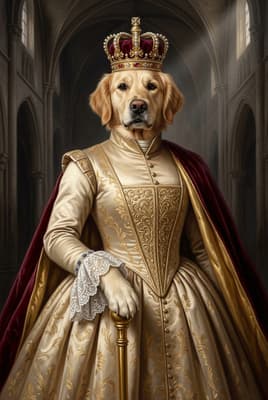 The Gilded Lace Sovereign - Golden Retriever Monarch Portrait | Fabled Paws