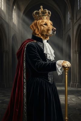 The Ruby-Crested Scepter King - Golden Retriever Portrait | Fabled Paws