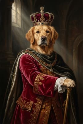 The Ruby Velvet Sovereign - Golden Retriever Royal Portrait | Fabled Paws