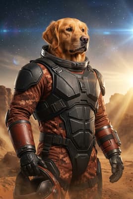 The Amber Dust Voyager - Golden retriever Space Portrait | Fabled Paws