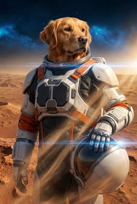 The Amber Dust Voyager - Golden Retriever Space Portrait | Fabled Paws