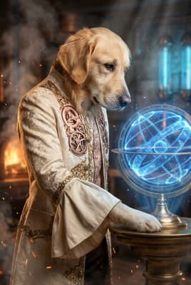 The Gilded Astrolabe Sage - Golden Retriever Portrait | Fabled Paws