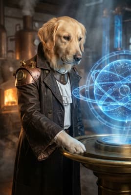The Amber Orrery Architect - Golden Retriever Portrait | Fabled Paws