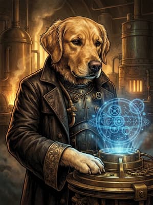 The Indigo Gearwork Luminary - Golden Retriever Portrait | Fabled Paws