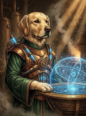 The Cobalt Orrery Overseer - Golden Retriever Portrait | Fabled Paws