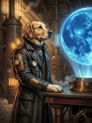 The Sapphire Sphere Strategist - Golden Retriever Canvas Art | Fabled Paws