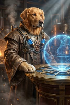 The Azure Aether Cartographer - Golden Retriever Portrait | Fabled Paws