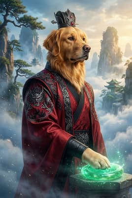 The Ruby Crested Sage - Golden Retriever Celestial Portrait | Fabled Paws