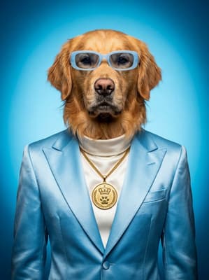 The Cerulean Satin Strategist - Golden Retriever Executive Portrait | Fabled Paws
