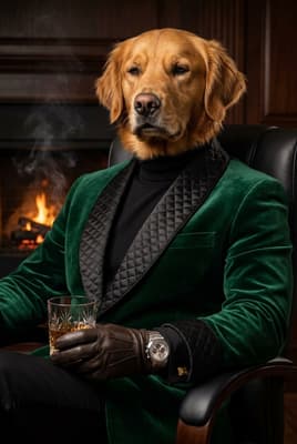 The Jade Quilted Negotiator - Golden Retriever Executive Portrait | Fabled Paws