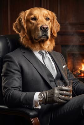 The Slate Silk Negotiator - Golden retriever Executive Portrait | Fabled Paws
