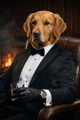 The Obsidian Bowtie Powerhouse - Golden Retriever Executive Portrait | Fabled Paws