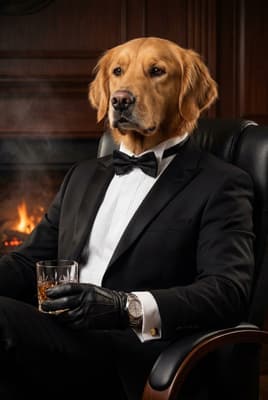 The Onyx Cufflink Chairman - Golden Retriever Executive Canvas | Fabled Paws