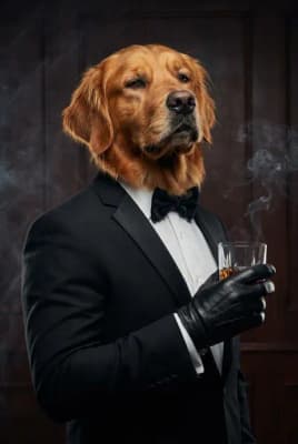 The Midnight Leather Mogul - Golden Retriever Executive Portrait | Fabled Paws