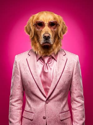 The Rosé Brocade Powerhouse - Golden Retriever Executive Portrait | Fabled Paws
