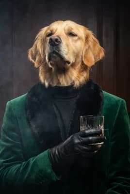 The Emerald Velvet Tycoon - Golden Retriever Executive Portrait | Fabled Paws