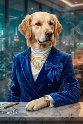 The Cobalt Velvet Visionary - Golden Retriever Executive Canvas | Fabled Paws
