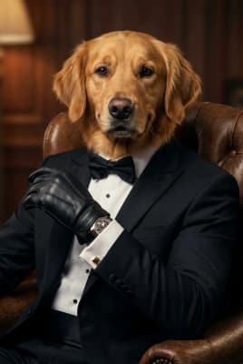 The Midnight Glove Negotiator - Golden Retriever Executive Portrait | Fabled Paws