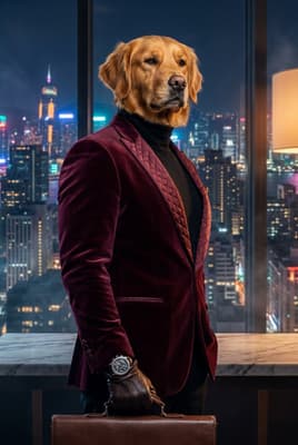 The Burgundy Velvet Negotiator - Golden Retriever Executive Canvas | Fabled Paws