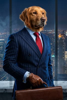 The Sapphire Pinstripe Negotiator - Golden Retriever Executive Portrait | Fabled Paws