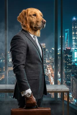 The Slate Wool Strategist - Golden Retriever Executive Portrait | Fabled Paws