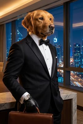 The Obsidian Glove Visionary - Golden Retriever Executive Portrait | Fabled Paws