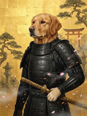 The Charcoal Plate Bushido - Golden Retriever Portrait | Fabled Paws