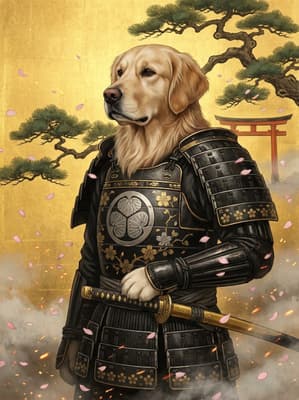 The Gilded Sakura Ronin - Golden Retriever Portrait | Fabled Paws