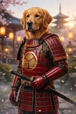The Vermilion Heart Shogun - Golden Retriever Portrait | Fabled Paws