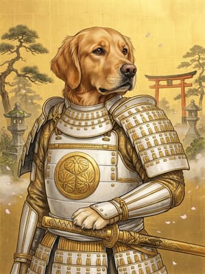 The Sun-Drenched Bushido Guardian - Golden Retriever Portrait | Fabled Paws