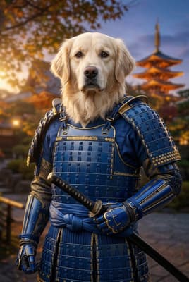 The Cerulean Lacquer Shogun - Golden Retriever Portrait | Fabled Paws