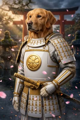 The Alabaster Lotus Shogun - Golden Retriever Warrior Portrait | Fabled Paws