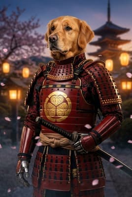 The Amethyst Shogun - Golden Retriever Warrior Portrait | Fabled Paws