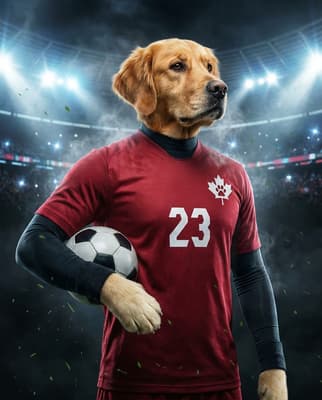 The Immortal Legend - Golden Retriever Custom Soccer Portrait | Stadium Lights Soccer Season