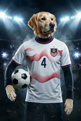The Immortal Legend - Golden Retriever Custom Soccer Portrait | Home Kit Soccer Season