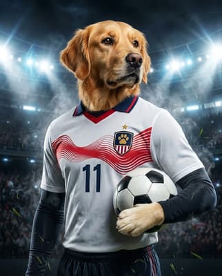 The Match-Winning Champion - Golden Retriever Custom Soccer Portrait | Home Kit Soccer Season