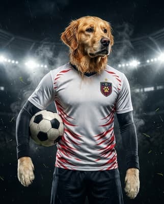 The Match-Winning Champion - Golden Retriever Custom Soccer Portrait | Stadium Lights Soccer Season