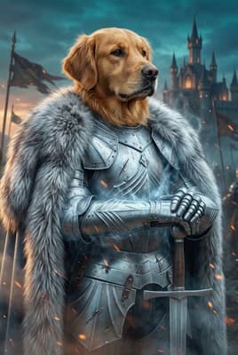 The Frost-Mantled Citadel Warden - Golden Retriever Portrait | Fabled Paws