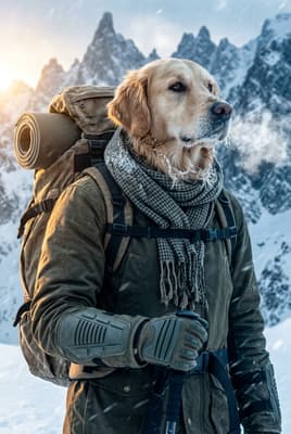 The Frosty Peak Pathfinder - Golden Retriever Explorer Portrait | Fabled Paws