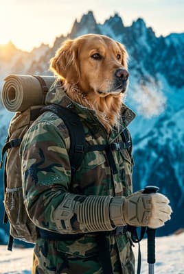 The Camo Peak Sentinel - Golden Retriever Explorer Portrait | Fabled Paws