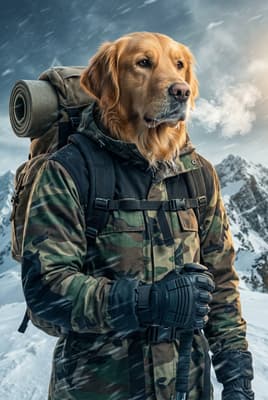 The Camo Frost Backpacker - Golden Retriever Explorer Portrait | Fabled Paws