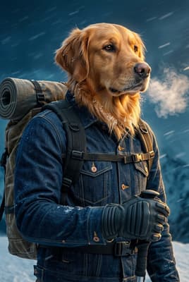 The Indigo Peak Pioneer - Golden Retriever Explorer Portrait | Fabled Paws