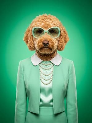 The Seafoam Suit Executive - golden doodle Pop Art Portrait | Fabled Paws