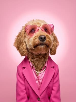 The Bubblegum Heart-Eyed Hero - Goldendoodle Pop Art Portrait | Fabled Paws